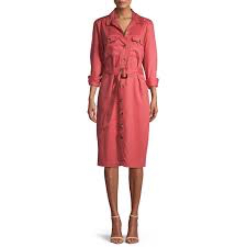Time & Tru Midi Length Utility Shirt Dress